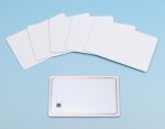  
 White glossy laminated plastic card...